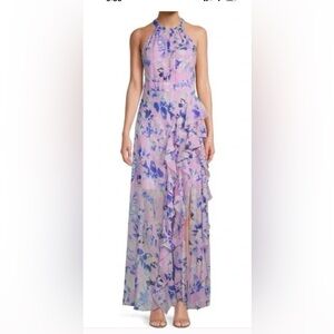 Eliza J Purple and Pink Floral Maxi Dress